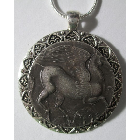 Very High Relief Sky Goddess Flying Pegasus Coin/Pendant silver necklace - Picture 4 of 9